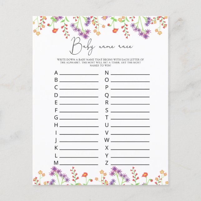 Papier Fleur sauvage Baby name jeu de course (Devant)