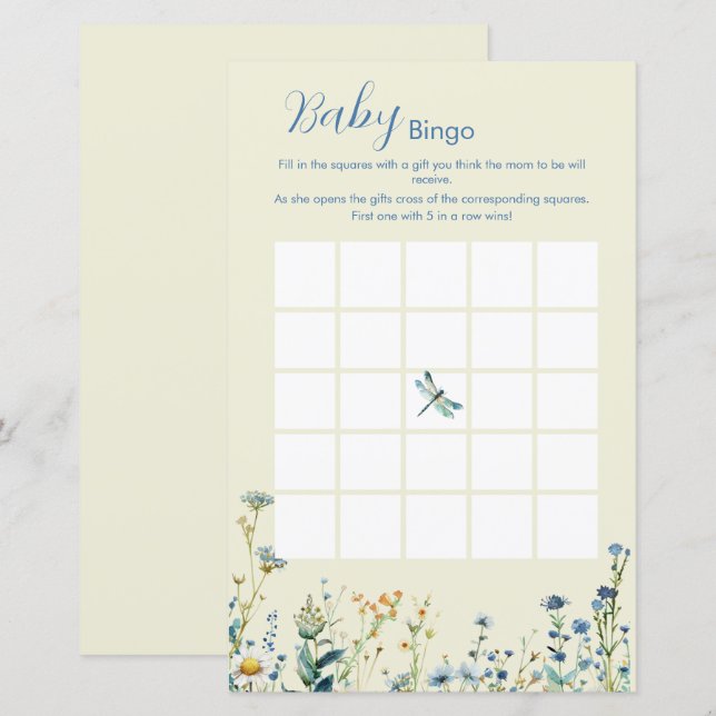 Papier Fleur sauvage bébé en fleur baby shower Bingo jeu (Devant / Derrière)