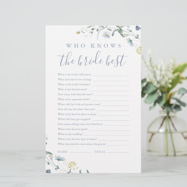 Papier Fleur sauvage bleu qui connaît la mariée meilleur  (Debout devant)