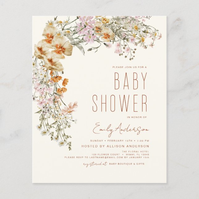 Papier Fleur sauvage Budget Boho Baby shower Terracotta (Devant)