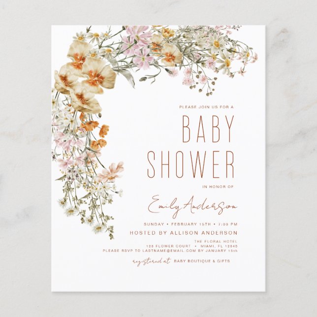 Papier Fleur sauvage Budget Boho Baby shower Terracotta (Devant)
