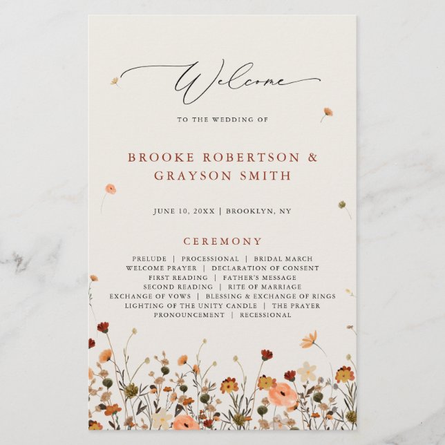 Papier Fleur sauvage d'automne Jardin Floral Boho Program (Devant)