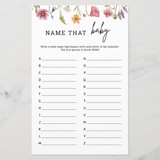 Papier Fleur sauvage de printemps Nom du Baby shower que  (Devant)