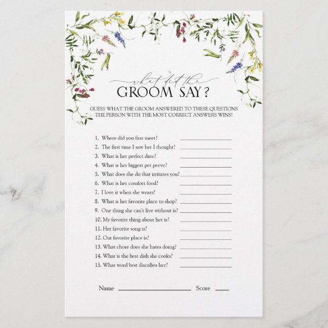 Papier Fleur sauvage d'été Jeu de Fête des mariées Floral (Devant)