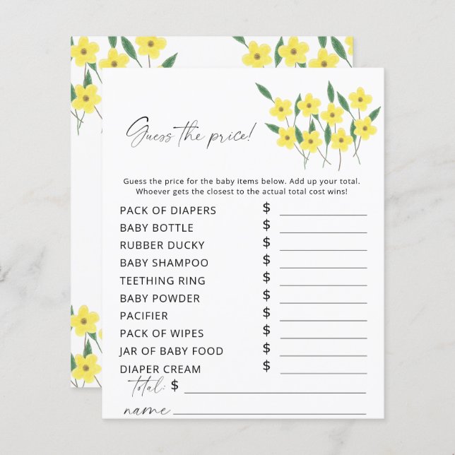 Papier Fleur sauvage Devinez le prix Jeu (Devant / Derrière)