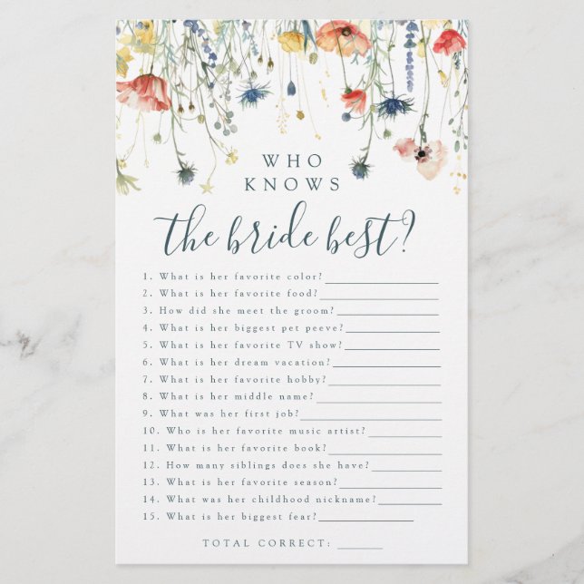 Papier Fleur sauvage dynamique qui connaît la mariée meil (Devant)