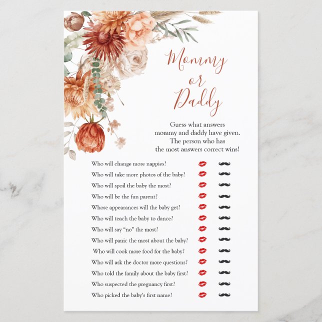 Papier Fleur sauvage Fall in Love Baby shower maman ou pa (Devant)