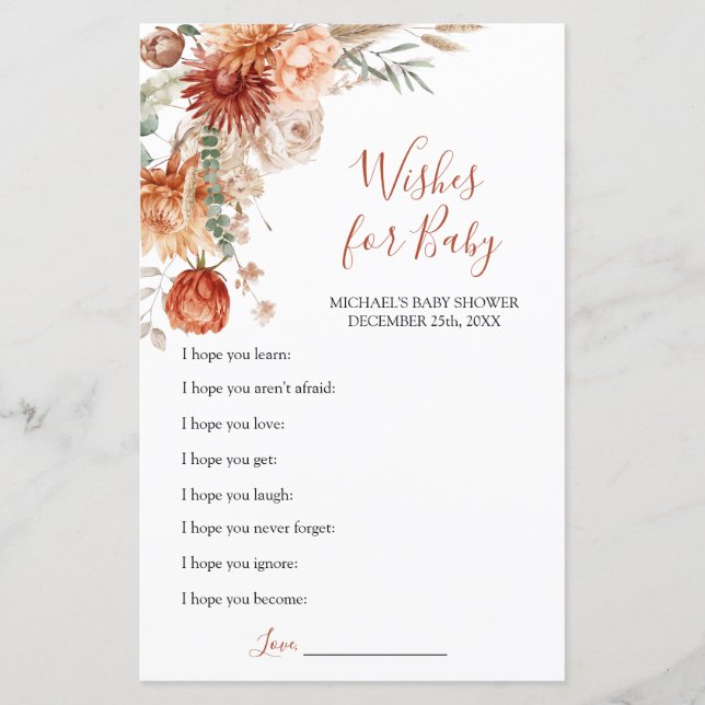Papier Fleur sauvage Fall in Love Baby shower Wish for Ba (Devant)