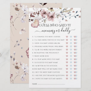 Papier Fleur sauvage Maman ou Papa dit It Baby shower Jeu