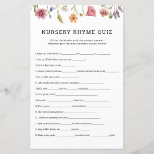 Papier Fleur sauvage Nursery Rhymes Quiz Baby shower Jeu