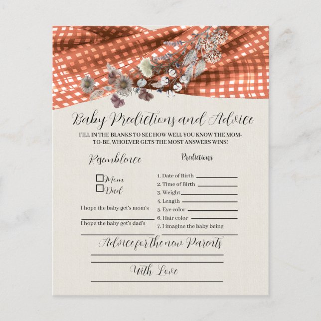 Papier Fleur sauvage Prédictions et conseils pour bébé. (Devant)