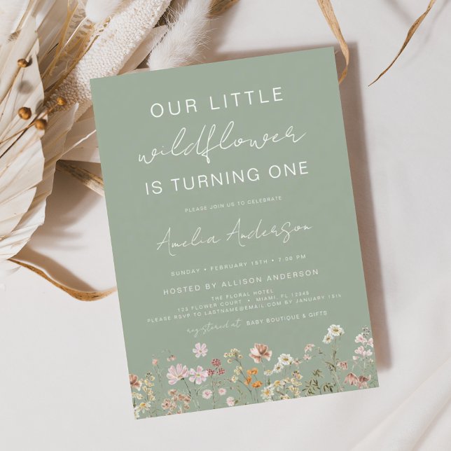 Papier Fleur sauvage Première Anniversaire Sage Green Inv (Créateur téléchargé)