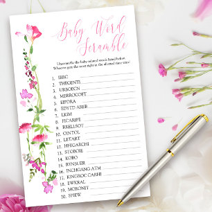 Papier Fleur sauvage rose Bébé Mot Scramble Douche Jeu