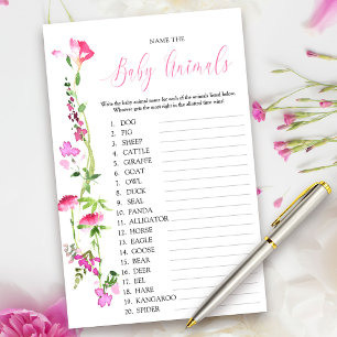 Papier Fleur sauvage rose Bébé Nom animal jeu de jeu