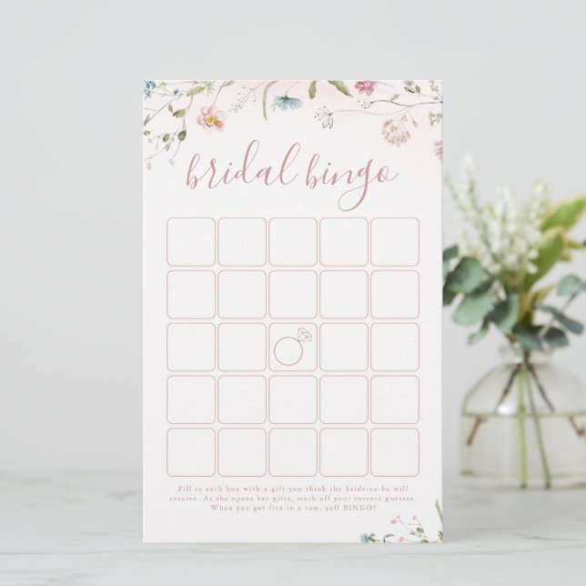 Papier Fleur sauvage rose Boho jeu de bingo de douche nup (Debout devant)