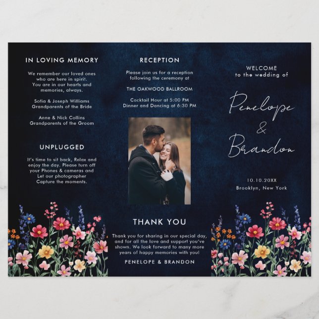 Papier Fleur sauvage Rustic Country Photo Wedding Program (Devant)
