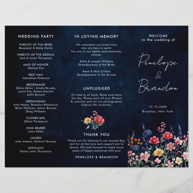 Papier Fleur sauvage Rustic Country Tri Fold Wedding Prog (Devant)