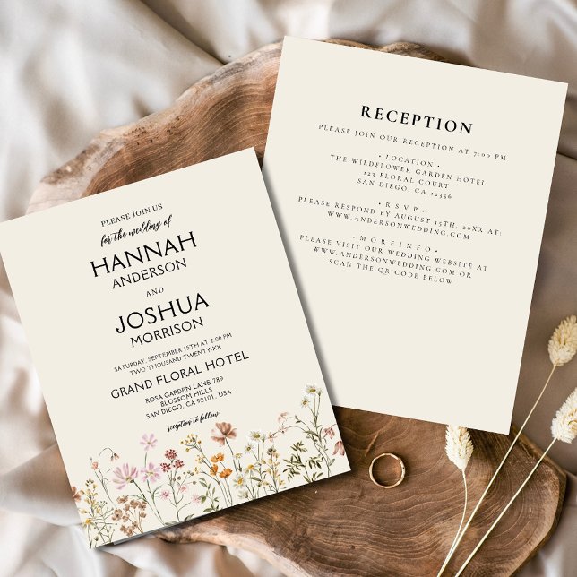 Papier Fleur sauvage tout en un Faire-part de mariage col (Créateur téléchargé)