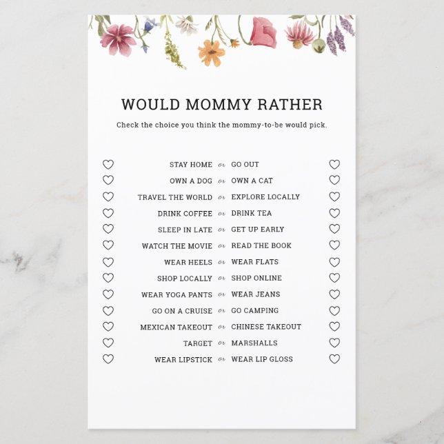 Papier Fleur sauvage Voudrait Maman Plutôt Baby shower Je (Devant)