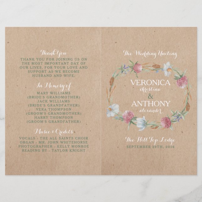 Papier Fleur sauvage Wreath On Kraft Mariage campagnard P (Devant)