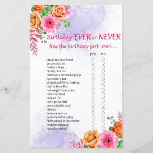 Papier Fleurs Anniversaire Jamais ou jamais Jeu