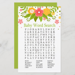 Papier Fleurs Baby shower Word Search Jeu