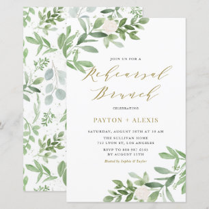 Papier Fleurs blanches Répétition de verdure Brunch Invit