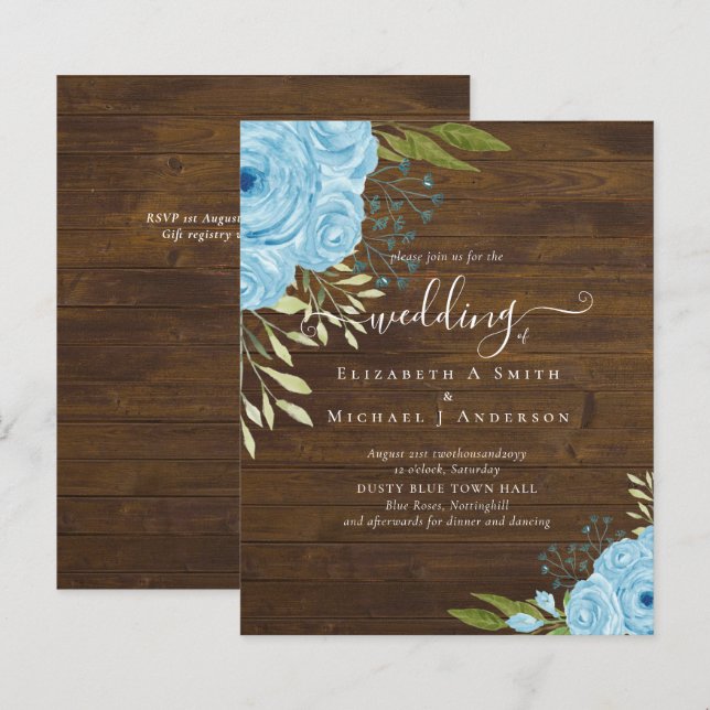 Papier Fleurs bleu poussiéreux de budget Mariage citron v (Devant / Derrière)