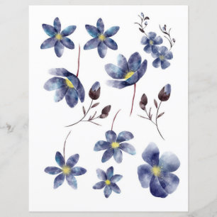 Papier Fleurs bleues à l'aquarelle à découper et à coller