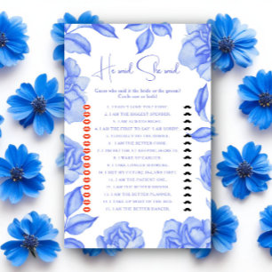 Papier Fleurs bleues Baby shower Il a dit ou elle a dit