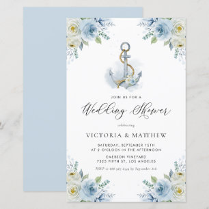 Papier Fleurs bleues Invitation Wedding shower nautique