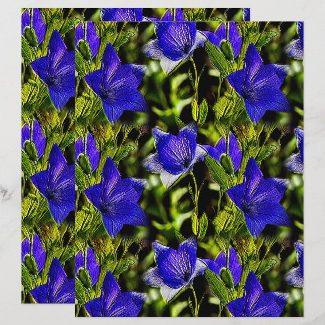 Papier Fleurs Bleues Nature Motif Scrapbook (Devant / Derrière)