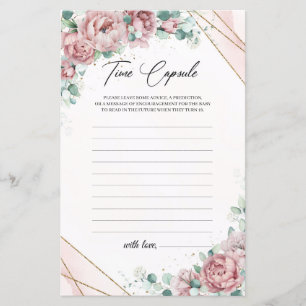 Papier Fleurs bleues rose eucalyptus or Temps Capsule