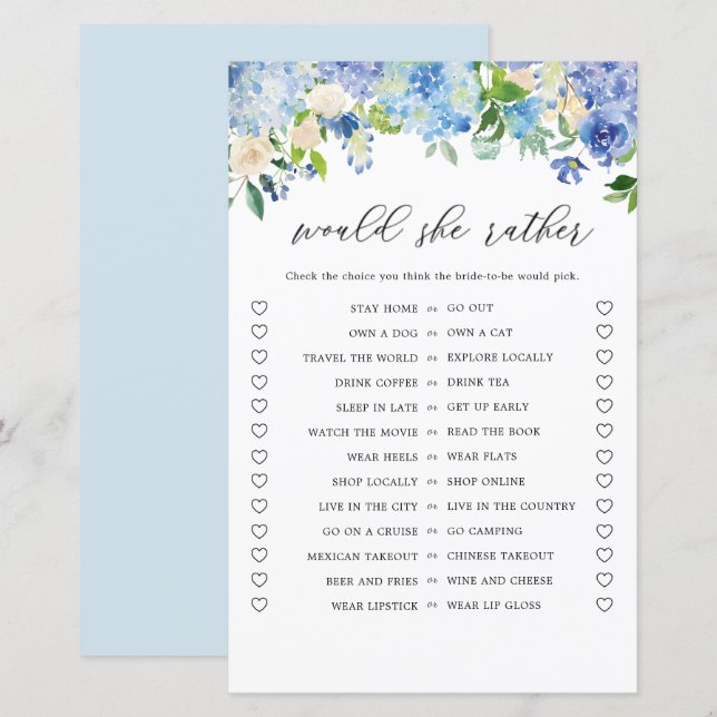 Papier Fleurs Bleues Voudrait-Elle Plutôt Fête des mariée (Devant / Derrière)