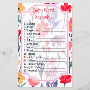 Papier Fleurs d'aquarelle Baby mot scramble jeu