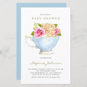 Papier Fleurs d'aquarelle dans le Baby shower Teacup