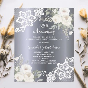 Papier Fleurs d'argent 25e anniversaire mariage invitatio