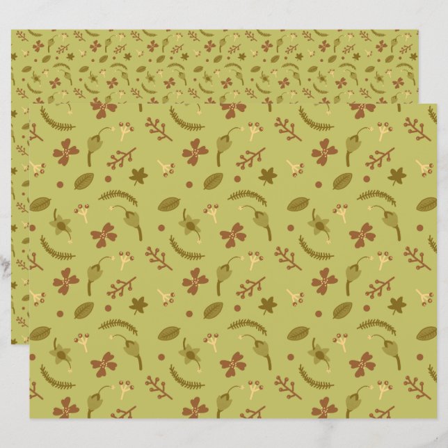 Papier Fleurs d'art populaire vert (Devant / Derrière)