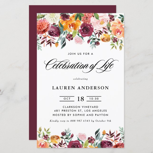 Papier Fleurs d'automne Garland Célébration de l'Invitati (Devant / Derrière)