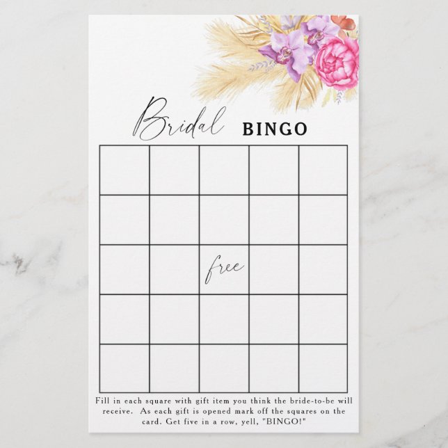 Papier fleurs de boho - Jeux de bingo de douche nuptiale (Devant)