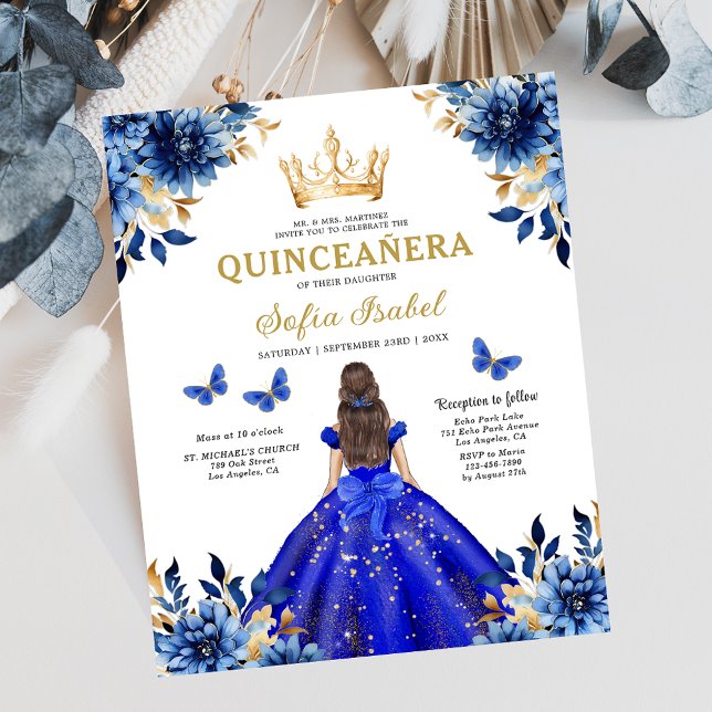 Papier Fleurs de Budget Royale Bleu Princesse Quinceanera (Créateur téléchargé)