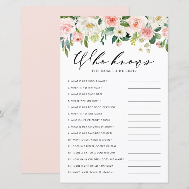 Papier Fleurs de jardin qui connaît maman le meilleur jeu (Devant / Derrière)