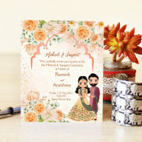 Fleurs de pêche couple indien mehndi sangeet invit