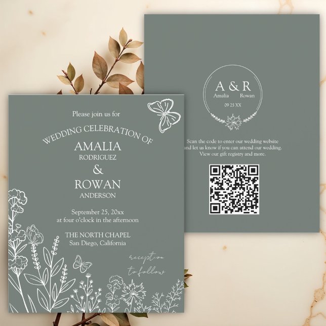 Papier Fleurs de prairie Sirocco Mariage vert Invitation  (Créateur téléchargé)