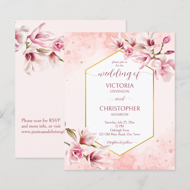 Papier Fleurs de printemps rose magnolia budget (Devant / Derrière)