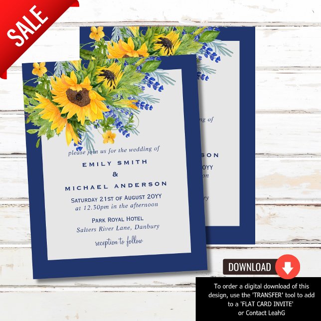 Papier Fleurs de soleil Bleu jaune Floral Invitations de  (Créateur téléchargé)