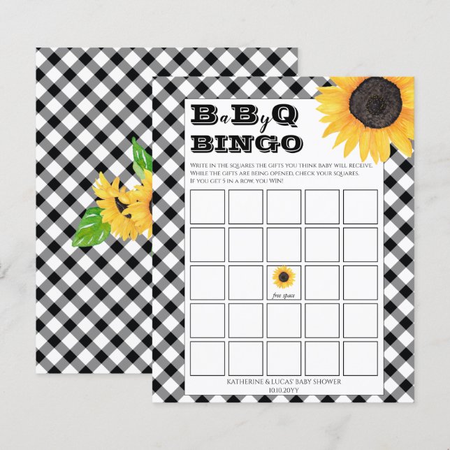 Papier Fleurs de soleil Boho | BW Checks Baby shower Bing (Devant / Derrière)
