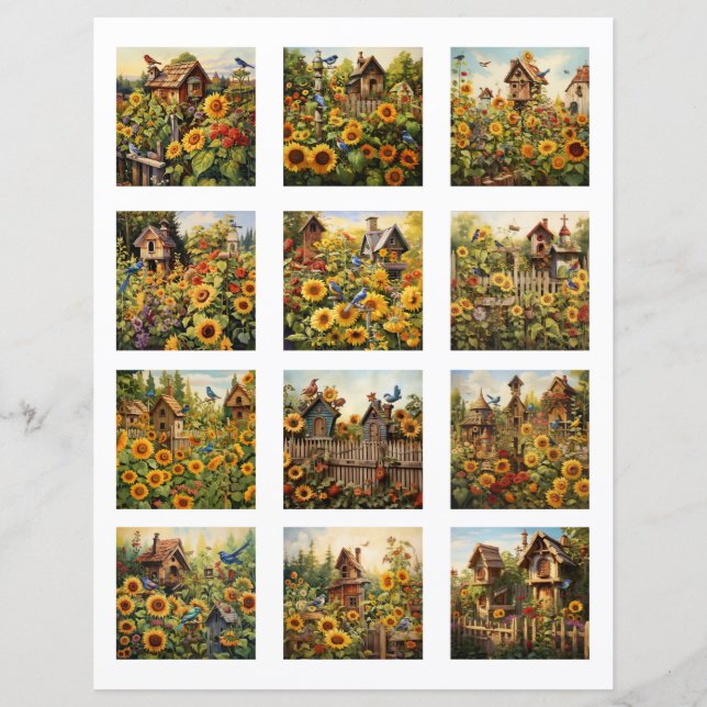 Papier Fleurs de soleil coupées et maisons d'oiseaux Jard (Devant)