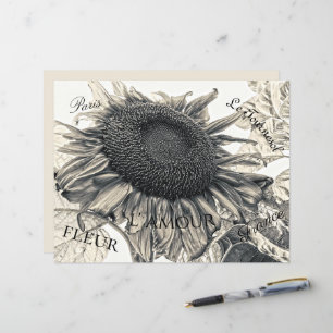 Papier Fleurs de soleil géantes Sépia Vintage Ephémère de