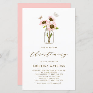 Papier Fleurs de soleil roses dans Mason Jar Christening